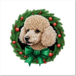 Poodle Dog in a Festive Wreath Frame Posters and Art